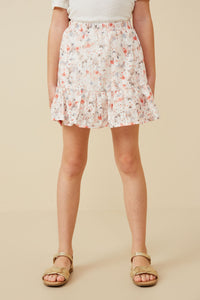 GY6837 Pink Girls Eyelet Embroidered Floral Elastic Waist Skirt Front