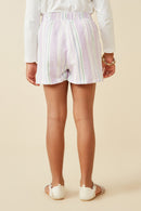 GY6838 Lavender Girls Tassel Tie Textured Striped Shorts Back
