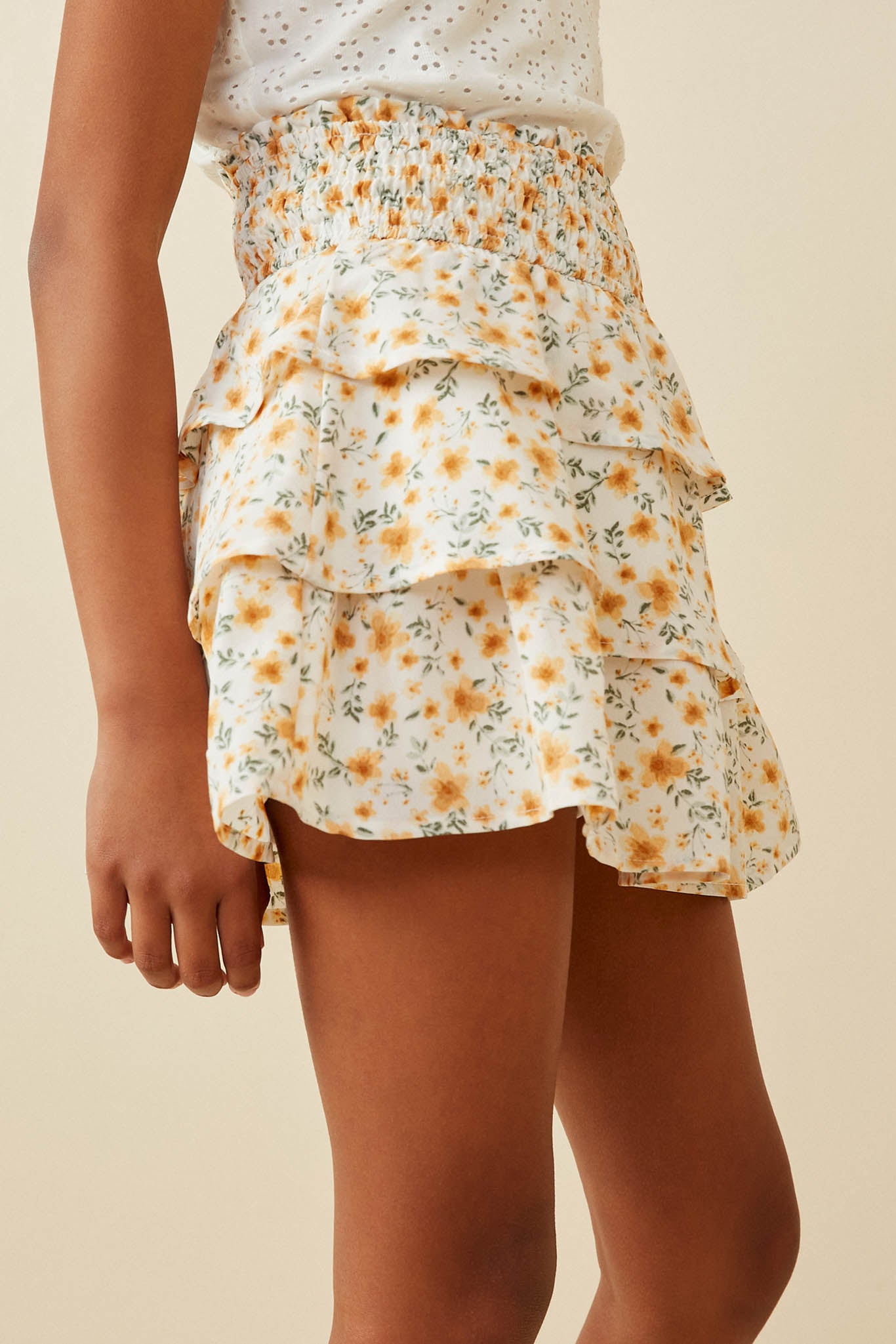 Smocked Waist Tiered Ditsy Floral Skirt