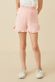 GY6846 Pink Girls Ruffle Trimmed Elastic Waist Soft Shorts Front
