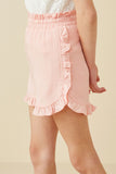 GY6846 Pink Girls Ruffle Trimmed Elastic Waist Soft Shorts Side