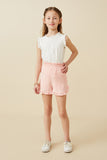 GY6846 Pink Girls Ruffle Trimmed Elastic Waist Soft Shorts Full Body