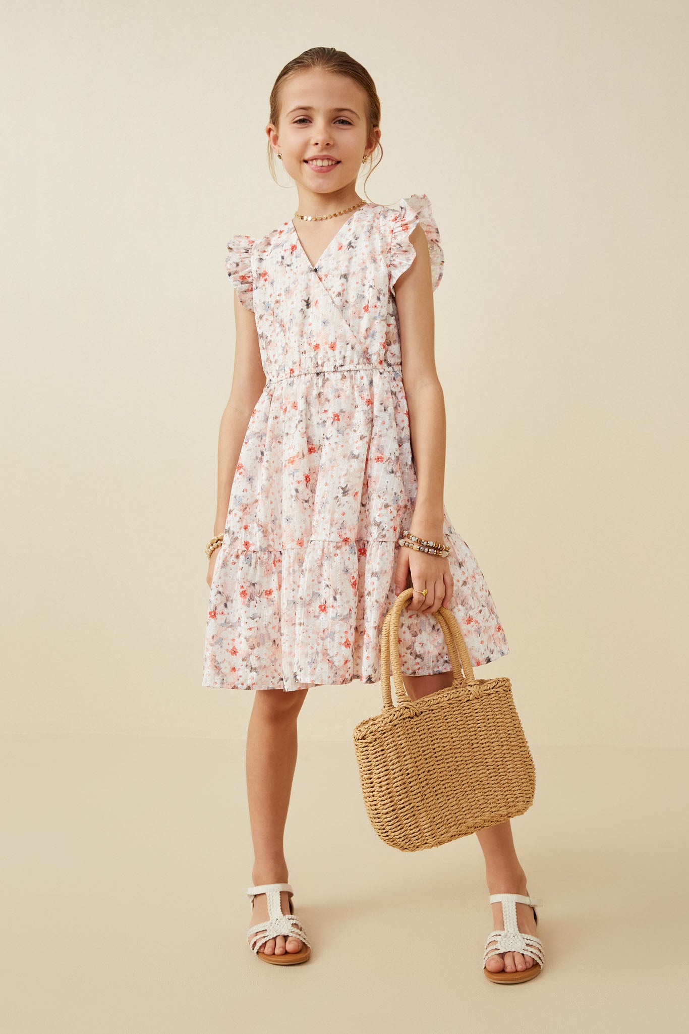 Floral Print Eyelet Ruffle Tank Dress