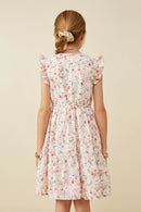 GY6858 Peach Girls Floral Print Eyelet Ruffle Tank Dress Back