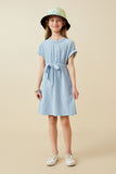 GY6860 Blue Girls Textured Stripe Self Belted Knit Dress Full Body