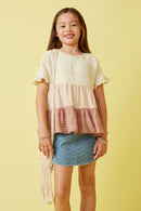 GY6865 Pink Girls Textured Stripe Colorblock Tee Front
