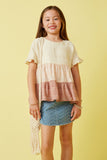 GY6865 Pink Girls Textured Stripe Colorblock Tee Front