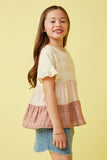 GY6865 Pink Girls Textured Stripe Colorblock Tee Side