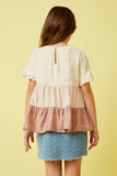 GY6865 Pink Girls Textured Stripe Colorblock Tee Back