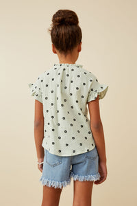 GY6876 MINT Girls Textured Floral Print Ruffle Collar Shirt Back