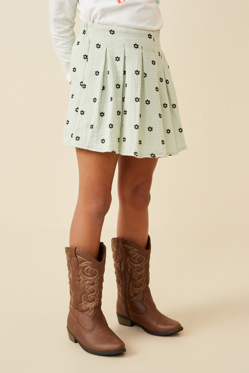 GY6877 Mint Girls Textured Floral Tennis Skort Side