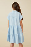 GY6879 Blue Girls Textured Button Down Collared Dress Back