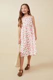 GY6880 PINK Girls Cherry Print Poplin Cross Back Dress Full Body