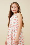 GY6880 PINK Girls Cherry Print Poplin Cross Back Dress Front