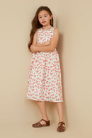 GY6880 PINK Girls Cherry Print Poplin Cross Back Dress Full Body 2
