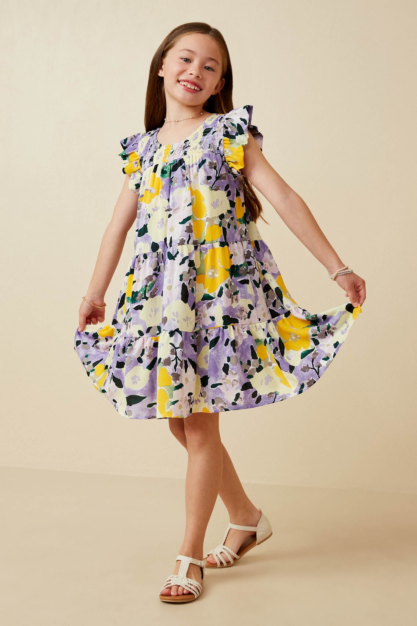 Floral Placement Smock Ruffled Tank Dress