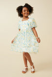 GY6885 Sage Mix Girls Mesh Floral Square Neck Dress Full Body