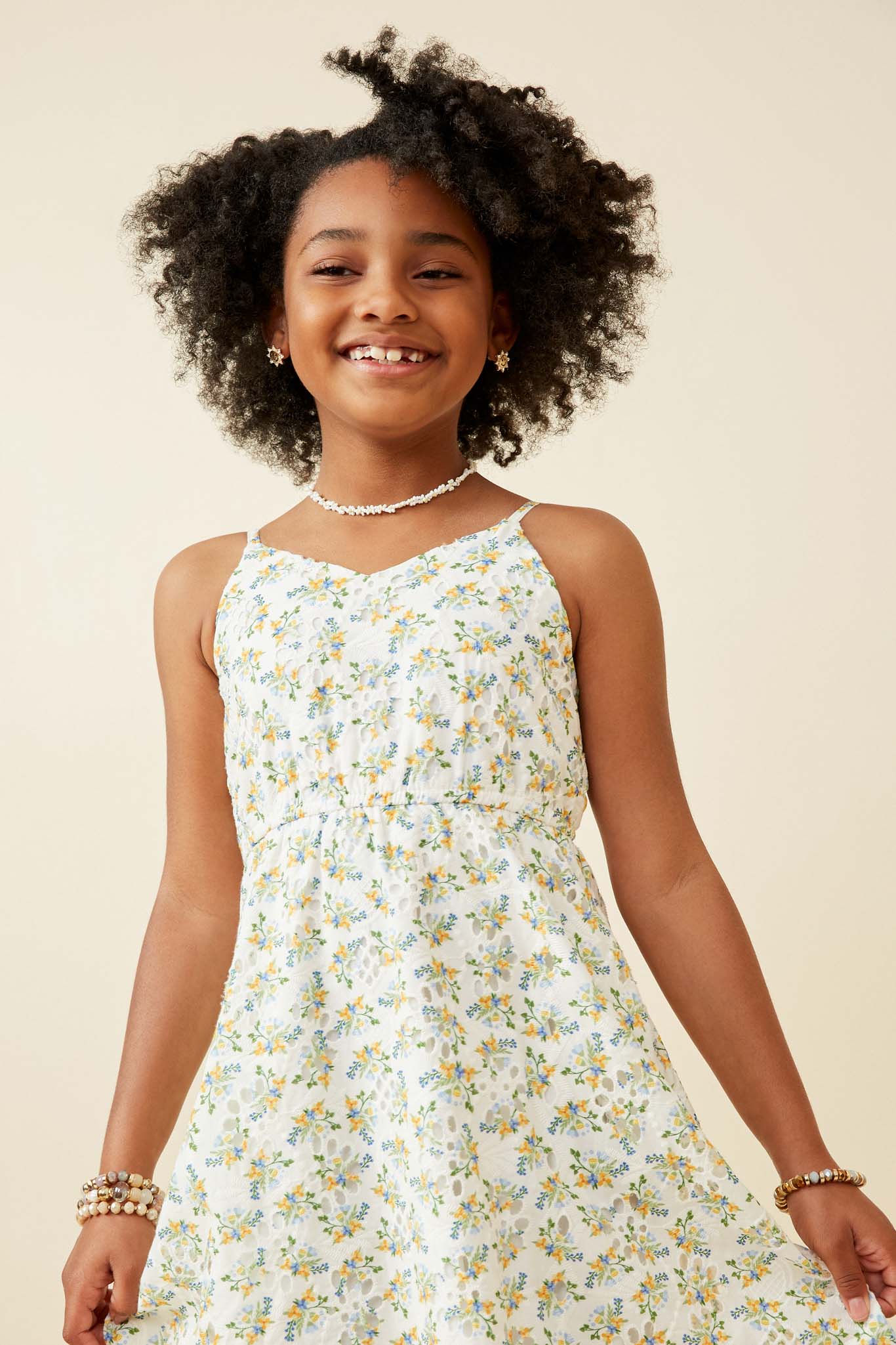 Floral Printed Eyelet Tank Dress