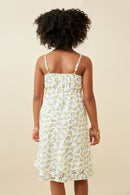 GY6887 Off White Girls Floral Printed Eyelet Tank Dress Back