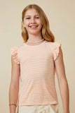 GY6897 Coral Girls Smocked Ruffle Striped Knit Top Front
