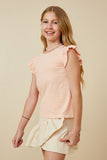 GY6897 Coral Girls Smocked Ruffle Striped Knit Top Front 2