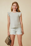 GY6897 Grey Girls Smocked Ruffle Striped Knit Top Side