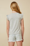 GY6897 Grey Girls Smocked Ruffle Striped Knit Top Back