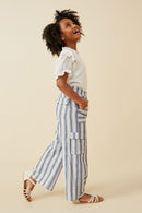 GY6907 Navy Girls Striped Patch Pocket Wideleg Cargo Pants Full Body