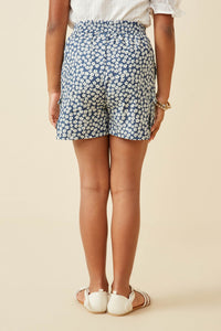 GY6917 Denim Girls Floral Chambray Smocked Cargo Shorts Back