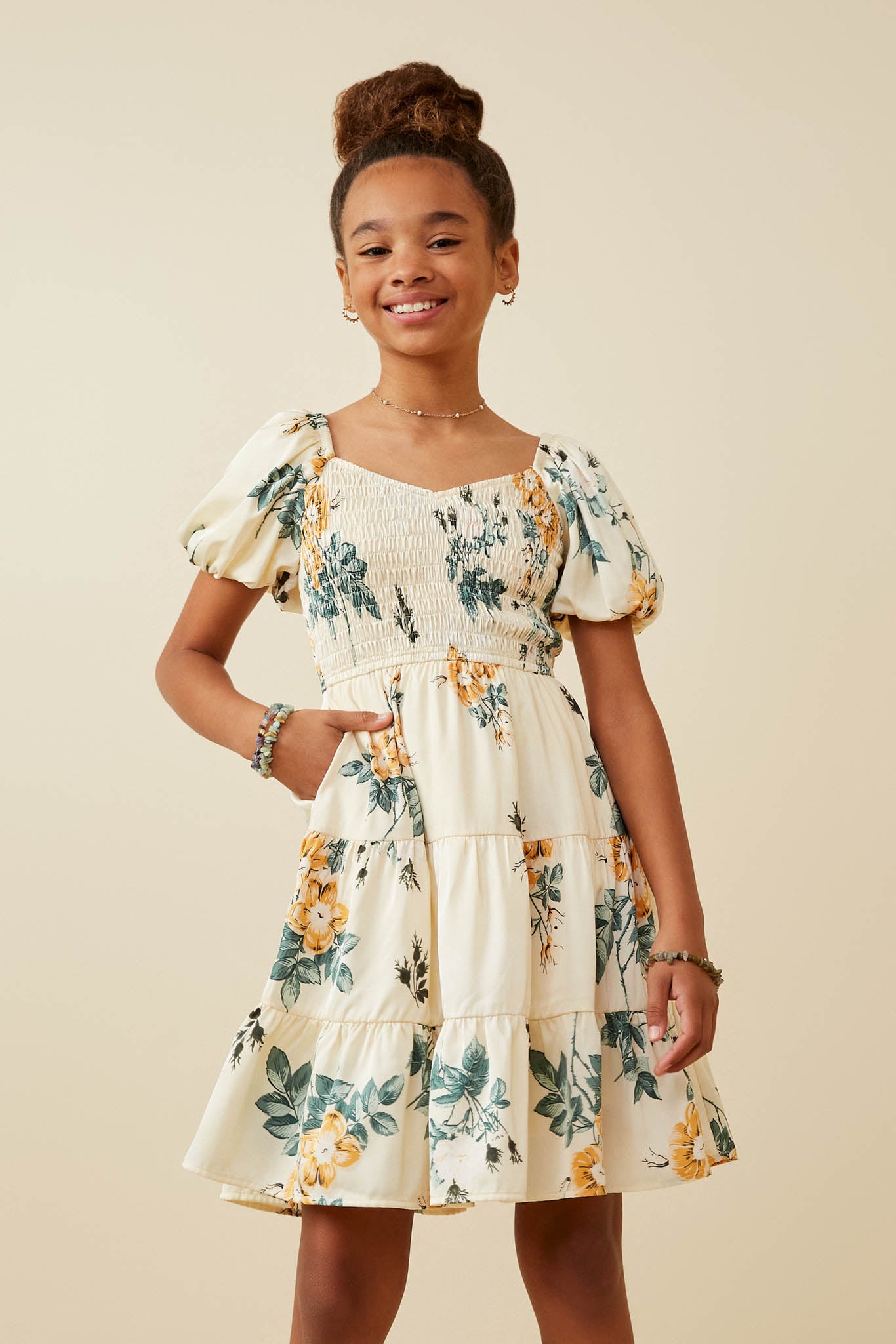 Girls Floral Smocked Dress