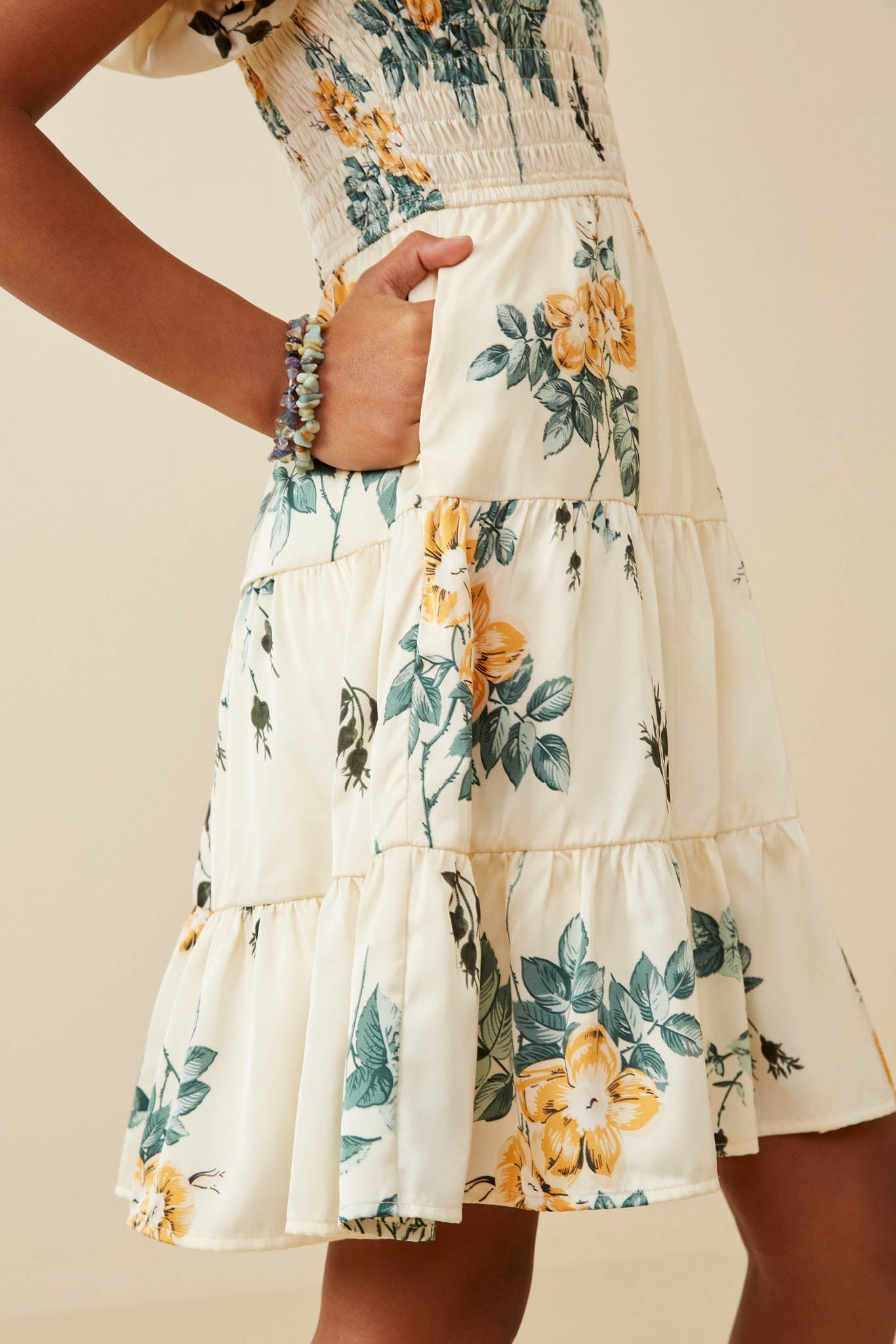 Romantic Floral Smocked Sheen Dress Romantic Floral Smocked Sheen Dress