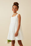 GY6946 OFF WHITE Girls Textured Square Neck Ruffle Tiered Dress Front