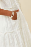 GY6946 OFF WHITE Girls Textured Square Neck Ruffle Tiered Dress Detail