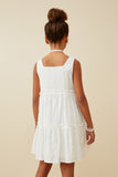 GY6946 OFF WHITE Girls Textured Square Neck Ruffle Tiered Dress Back