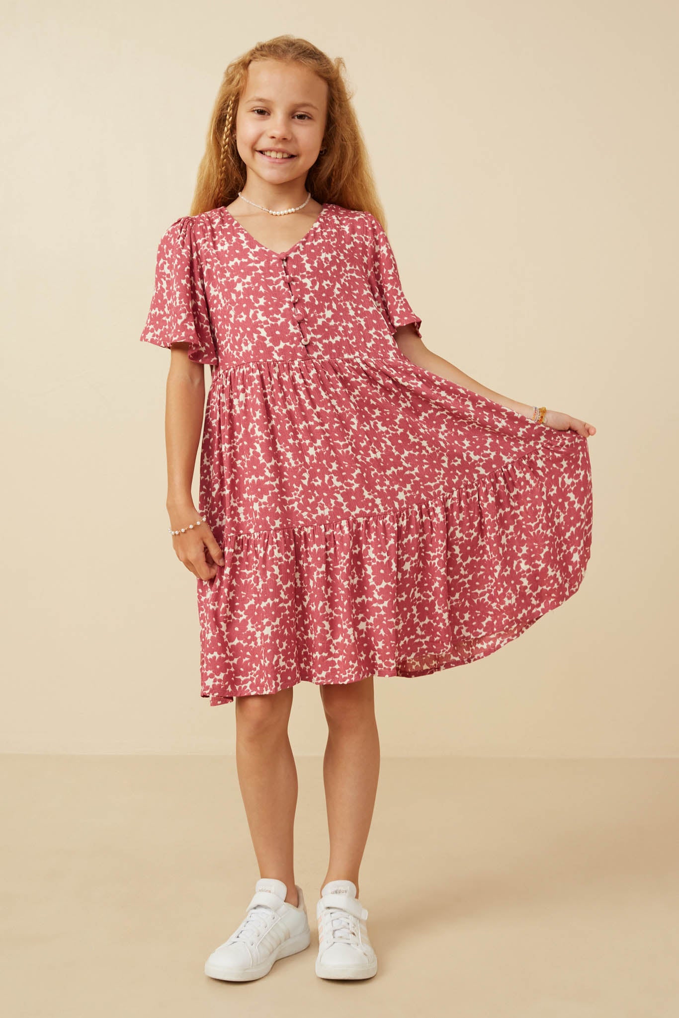 Girl Ditsy Floral Buttoned V Neck Dress | Cute Girls' Clothes Pink / S Pink Girl's Dresses Mini Dresses Hayden Girls Girl Ditsy Floral Buttoned V Neck Dress | Cute Girls' Clothes Pink / S Pink Girl's Dresses Mini Dresses Hayden Girls