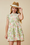 Flamingo Print Smocked Ruffled Dress