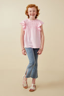 GY6998 Pink Girls Textured Smocked Ruffle Detail Tank Full Body
