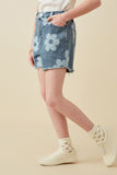 GY7001 Mid Denim Girls Daisy Floral Print Denim Shorts Side