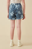 GY7001 Mid Denim Girls Daisy Floral Print Denim Shorts Back