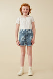 GY7001 Mid Denim Girls Daisy Floral Print Denim Shorts Full Body