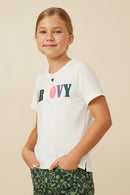 Girls French Terry Groovy Verbiage Tee Side