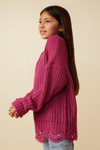 Girls Low Gauge Distressed Hem Detail Sweater Side