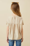GY7051 Beige Girls Textured Pleated V Neck Dolman Sleeve Top Back
