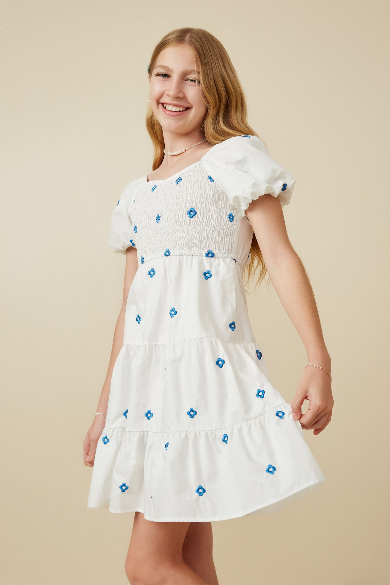 Girls Floral Puff Sleeve Dresses Girls Floral Puff Sleeve Dresses