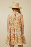 Girls Floral Print Ruffled Neck Tiered Tank Dress Back