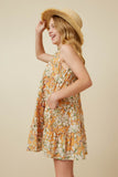 Girls Floral Print Ruffled Neck Tiered Tank Dress Side