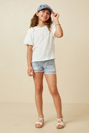 GY7179 Off White Girls Crinkled Puff Sleeve Knit Top Full Body