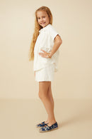 GY7189 Off White Girls Short Sleeve Collared Dolman Top Side