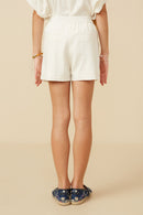GY7190 Off White Girls Pleated Detail Button Front Shorts Back