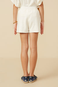 GY7190 Off White Girls Pleated Detail Button Front Shorts Back